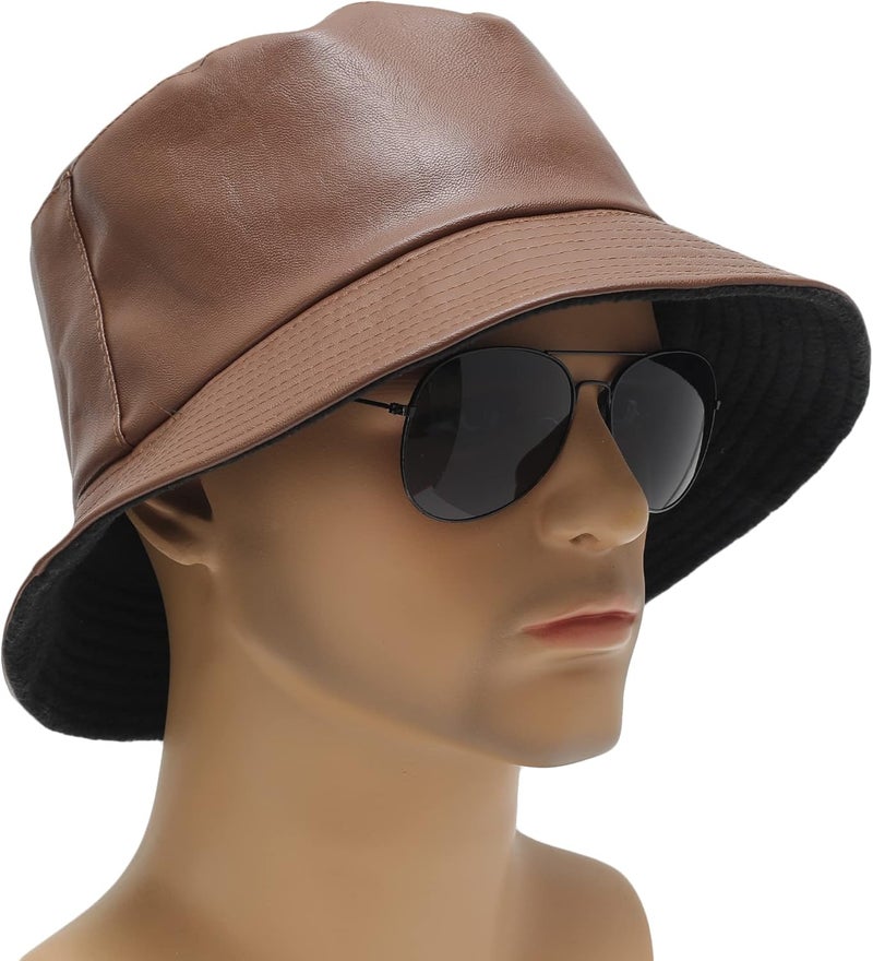 ZLYC Unisex Fashion Bucket Hat PU Leather Rain Hat Waterproof Fishmen Cap - Image 4